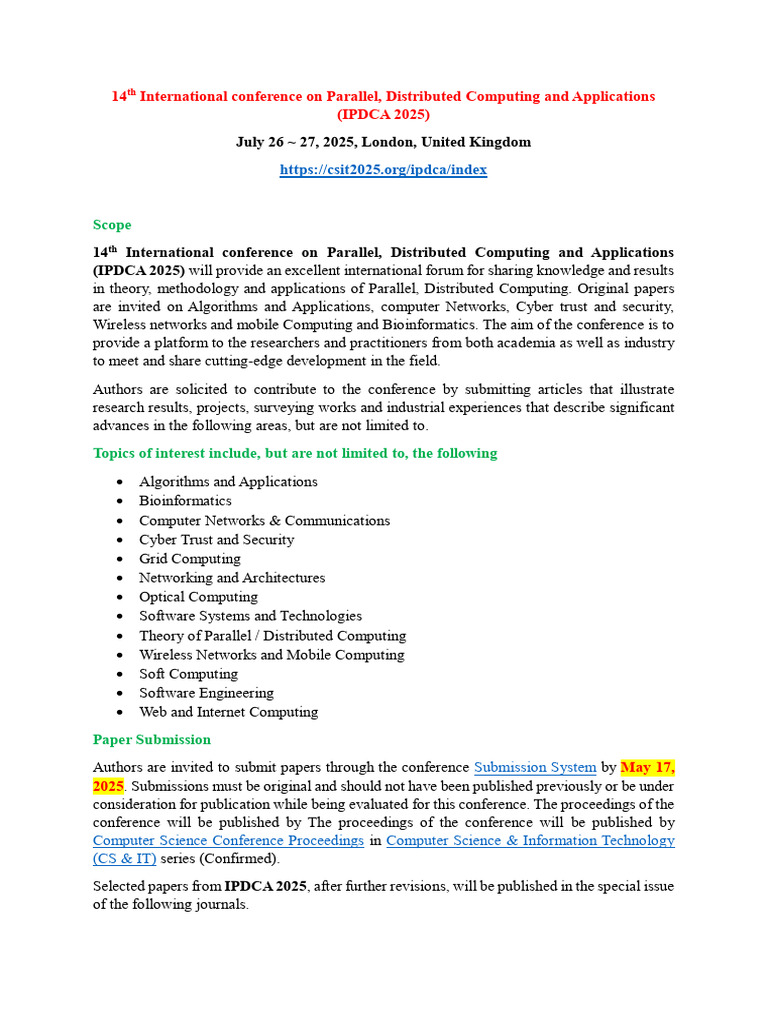 IPDCA 2025: Call for Papers | PDF | Computing | Distributed Computing