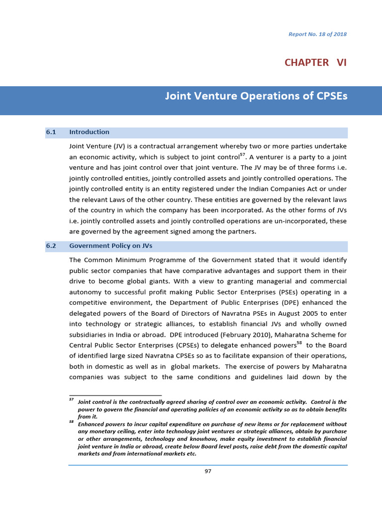 Joint Venture Operations of CPSEs Report | PDF | Joint Venture | Business
