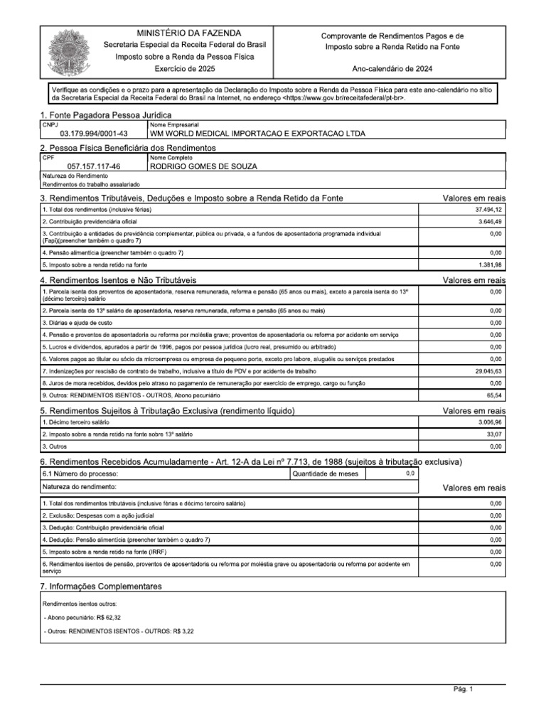 Imposto de Renda 2025 - Rodrigo Gomes de Souza-1 | PDF
