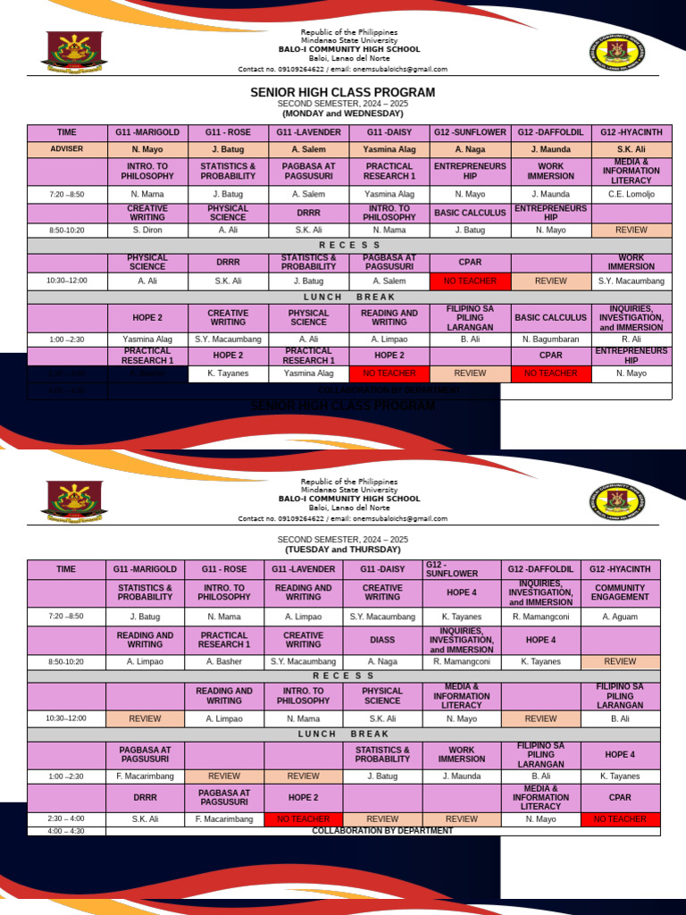 SENIOR HIGH CLASS PROGRAM | PDF