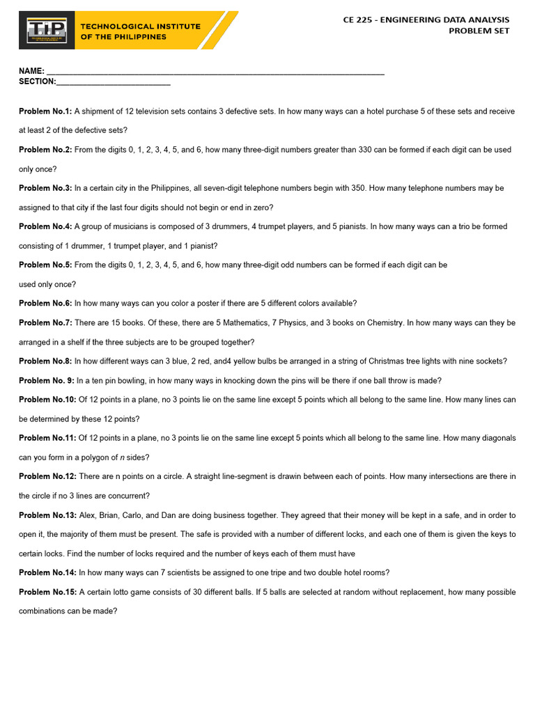 Engineering Data Analysis Problem Set | PDF