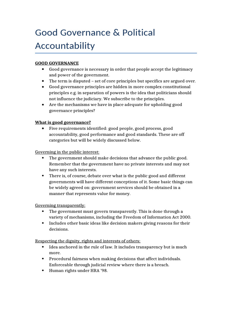Good Governance and Political Accountability | PDF | House Of Commons ...