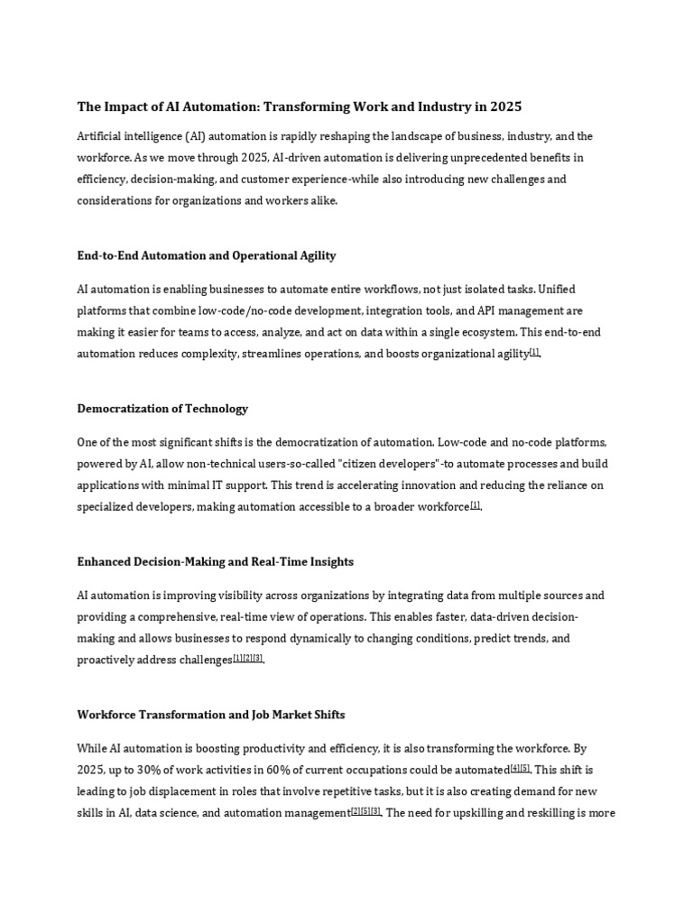 The Impact of AI Automation - Transforming Work and | PDF | Automation ...