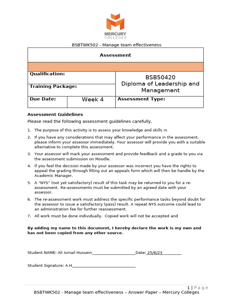 Manage Team Effectiveness Assessment Guide | PDF | Communication ...