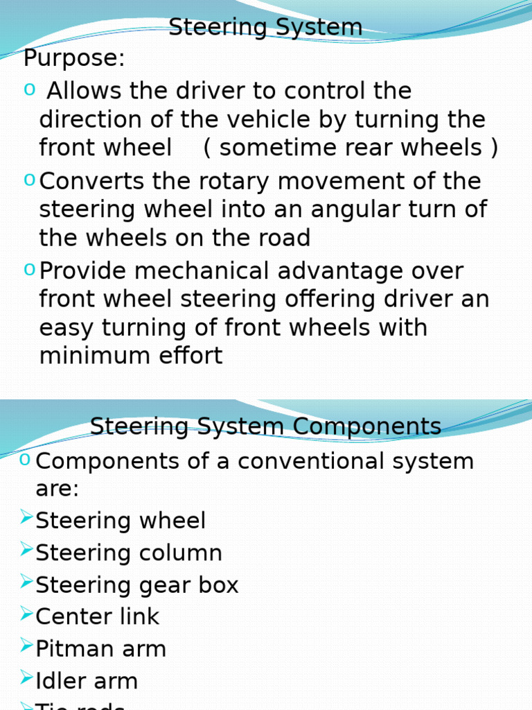 Steering System Components and Functions | PDF | Steering | Automotive ...