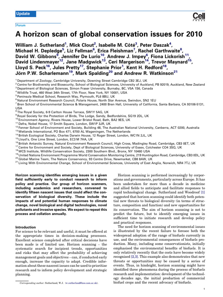 A Horizon Scan of Global Conservation Issues For 2010 | PDF | Oceans ...