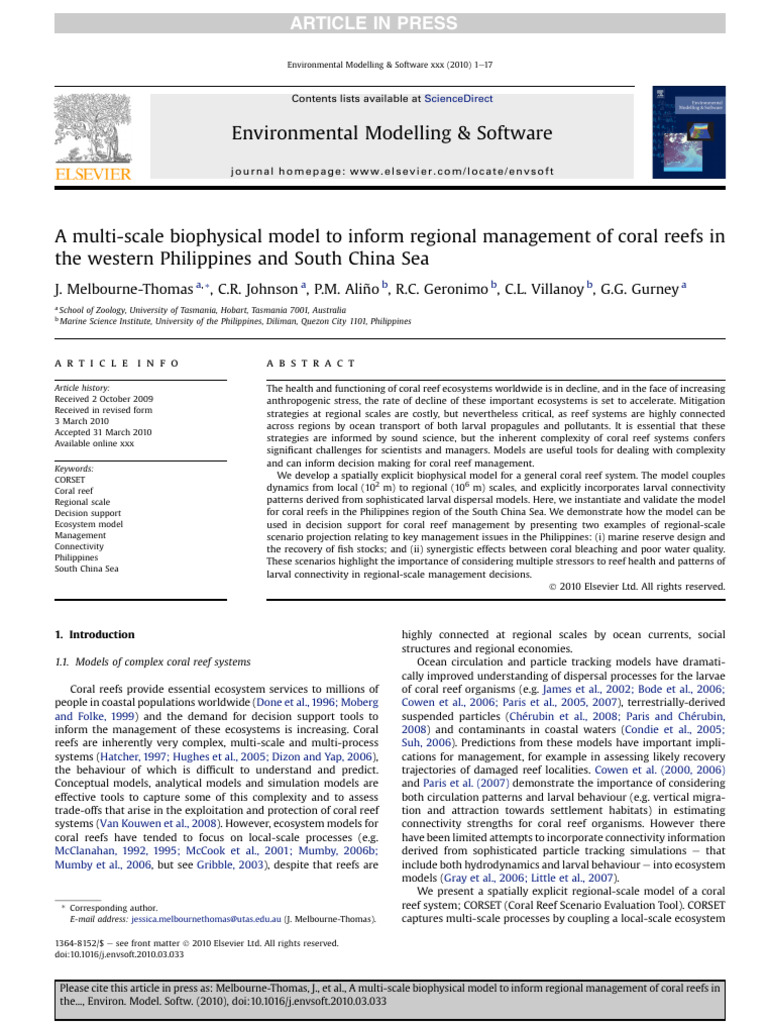 A Multi-scale Biophysical Model to Inform Regional Management of Coral ...