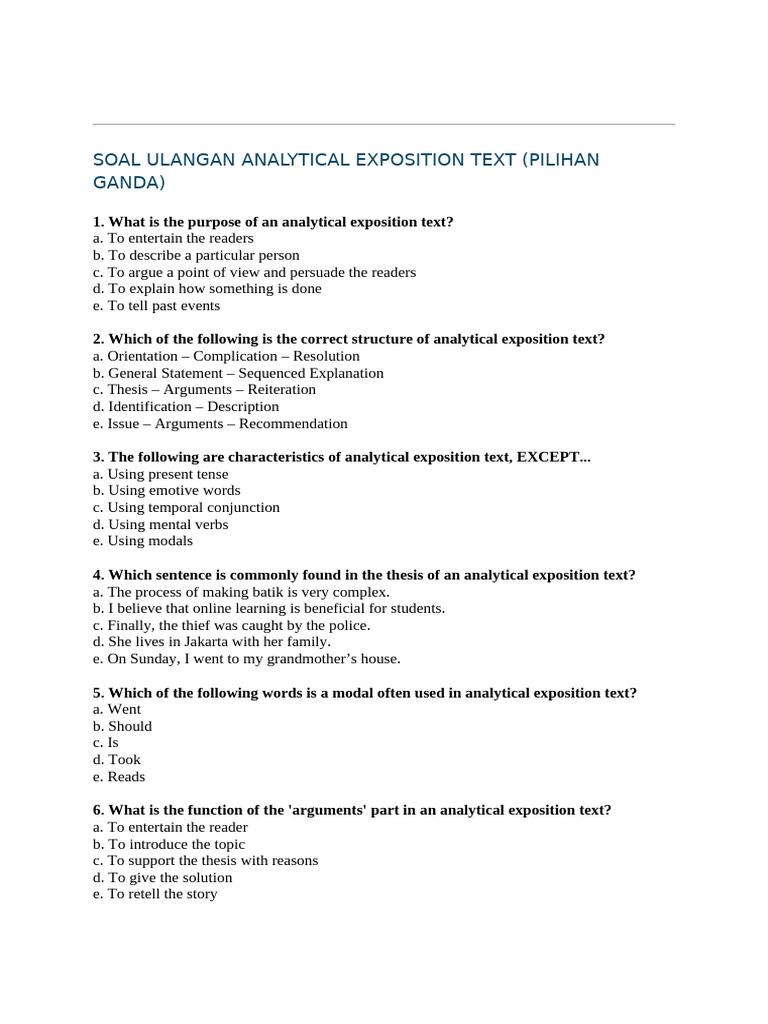 Analytical Exposition Text Quiz | PDF | Syntax | Language Mechanics