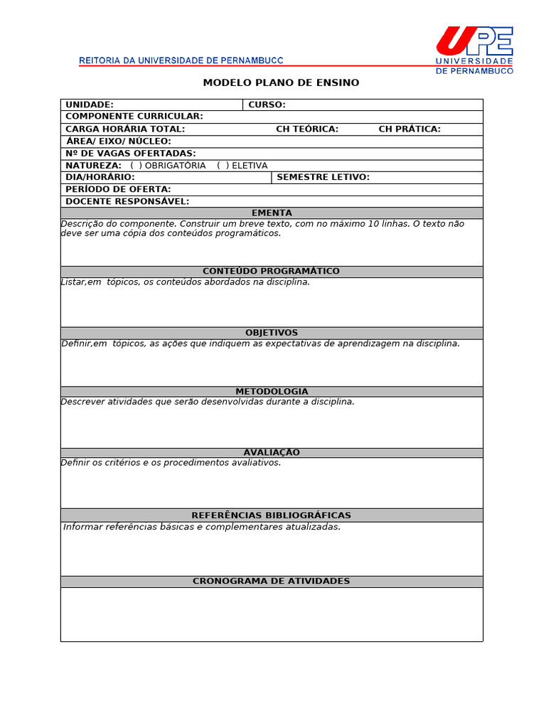 Modelo de Plano de Ensino Curricular | PDF | Sustentabilidade ...