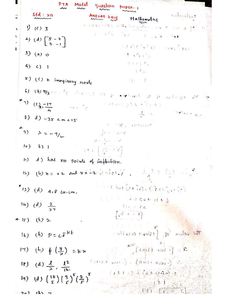 Namma Kalvi 12th Maths Pta Model Question Paper Answers em 217298 | PDF
