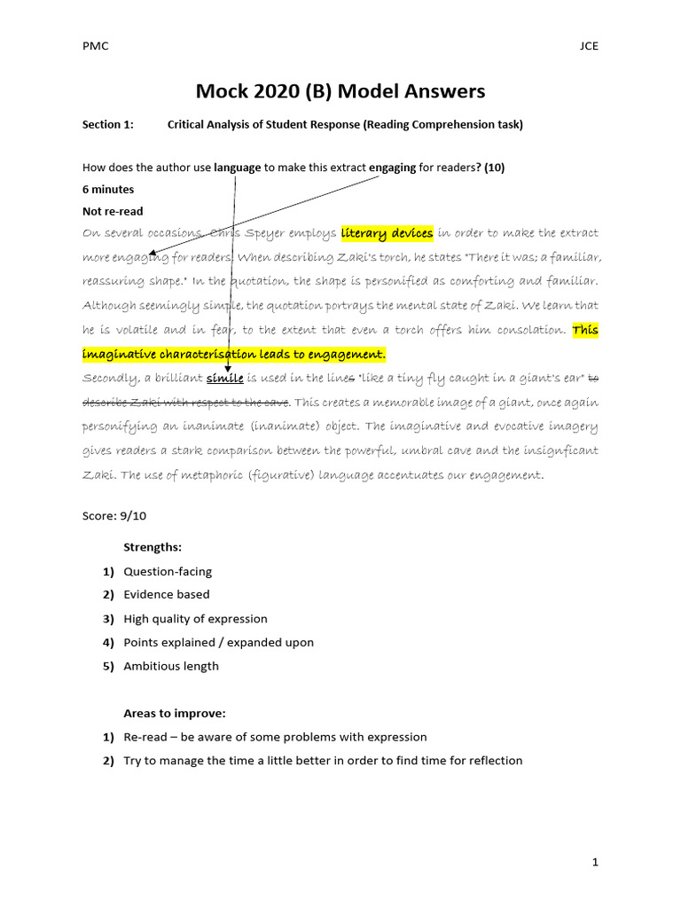 Mock Exam Model Answers Analysis | PDF