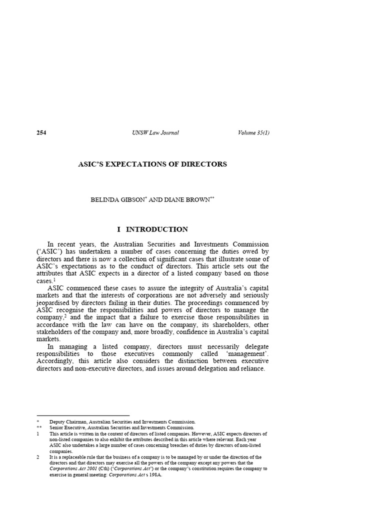 ASIC's Expectation of Directors - 2012NSWLJ - 074248 | PDF