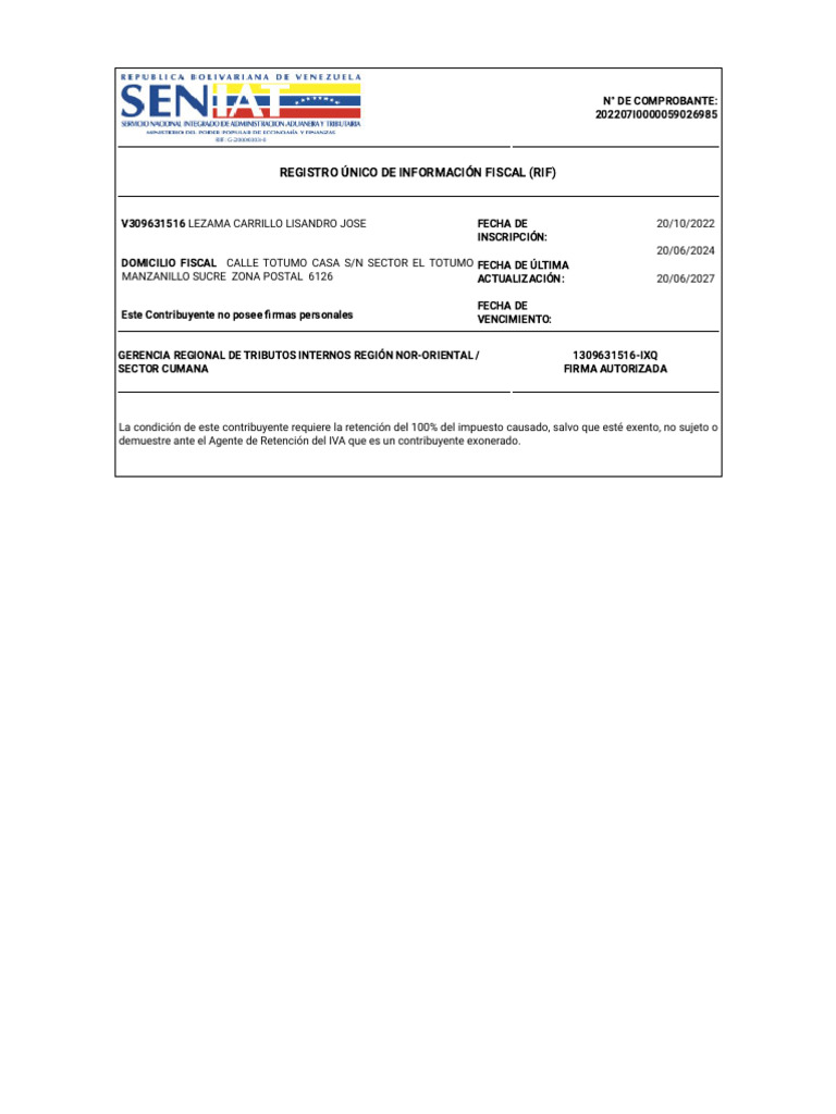 Significado del RIF en Venezuela | PDF