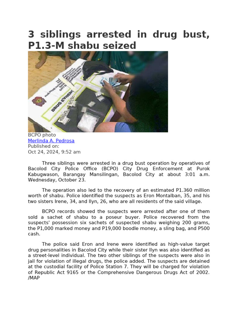 3 Siblings Arrested in Drug Bust | PDF