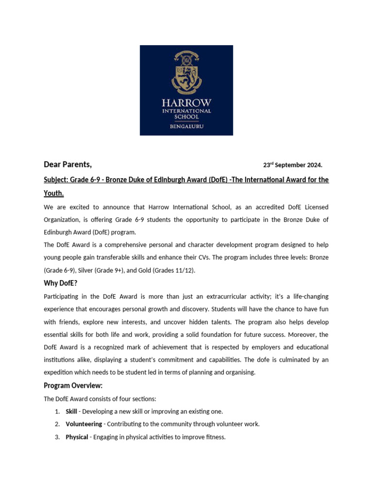 Dofe Letter To Parents... - Copy - PM Edit | PDF