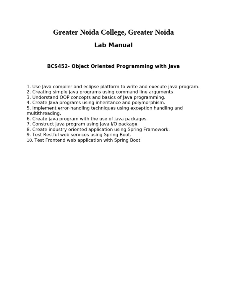 OOPS Lab Manual Updated | PDF