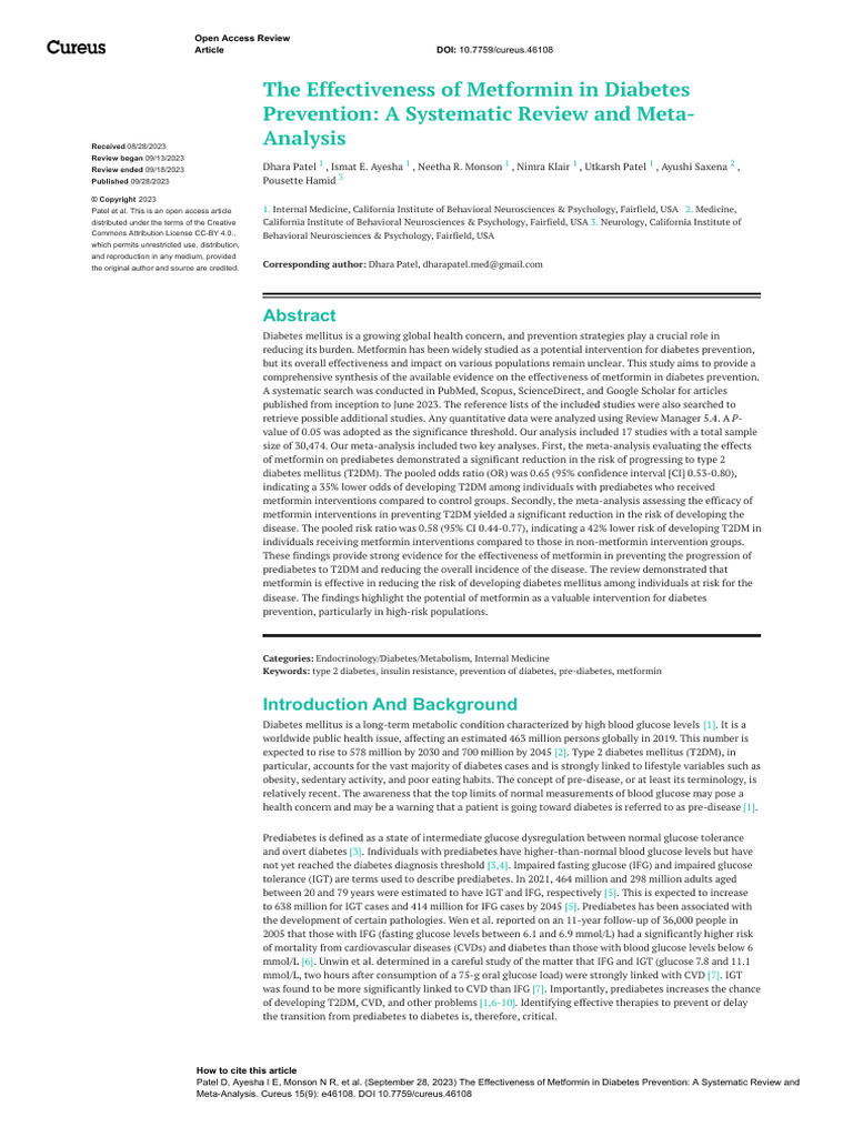 Effectiveness of Metformin in Diabetes Prevention | PDF | Prediabetes ...