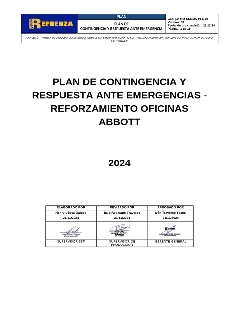 Plan de Contingencia y Emergencias 2024 | PDF | Reanimación ...