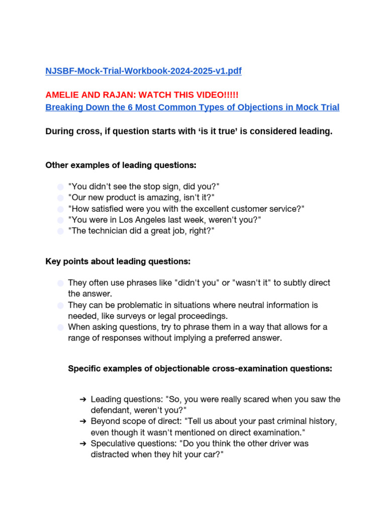 Mock Trial Questions Master | PDF | Witness