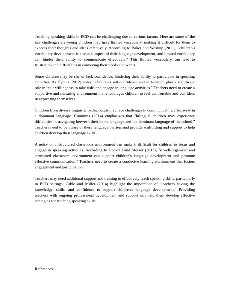 Challenges in Teaching Speaking Skills ECD | PDF | Language Development ...