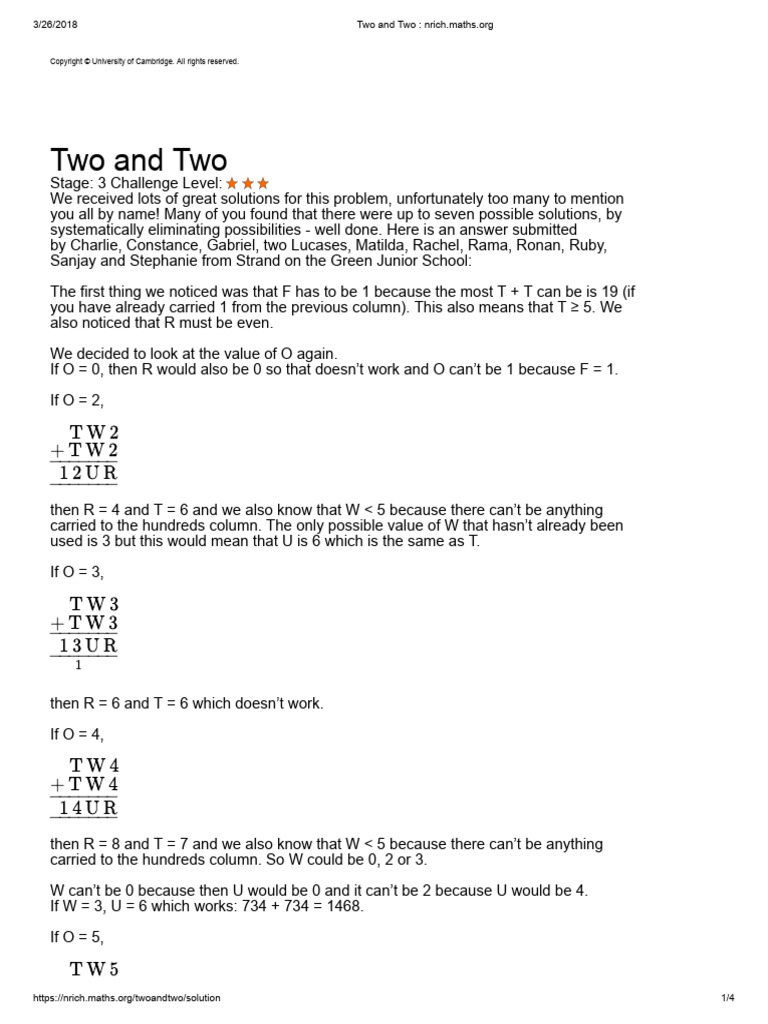 Year 6 Maths: Two and Two Solutions | PDF