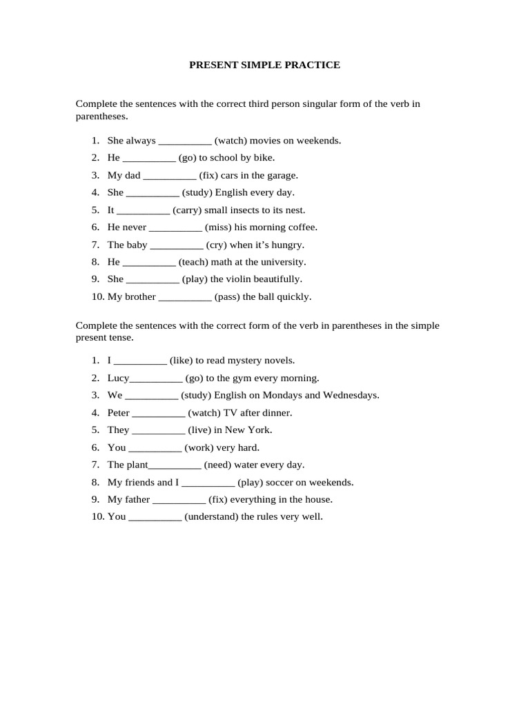 Present Simple Exercises PDF | PDF