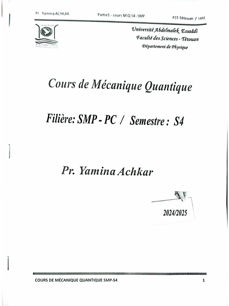 COURS MECANIQUE QUANTIQUE ECOLE POLYTECHNIQUE intelligence overview