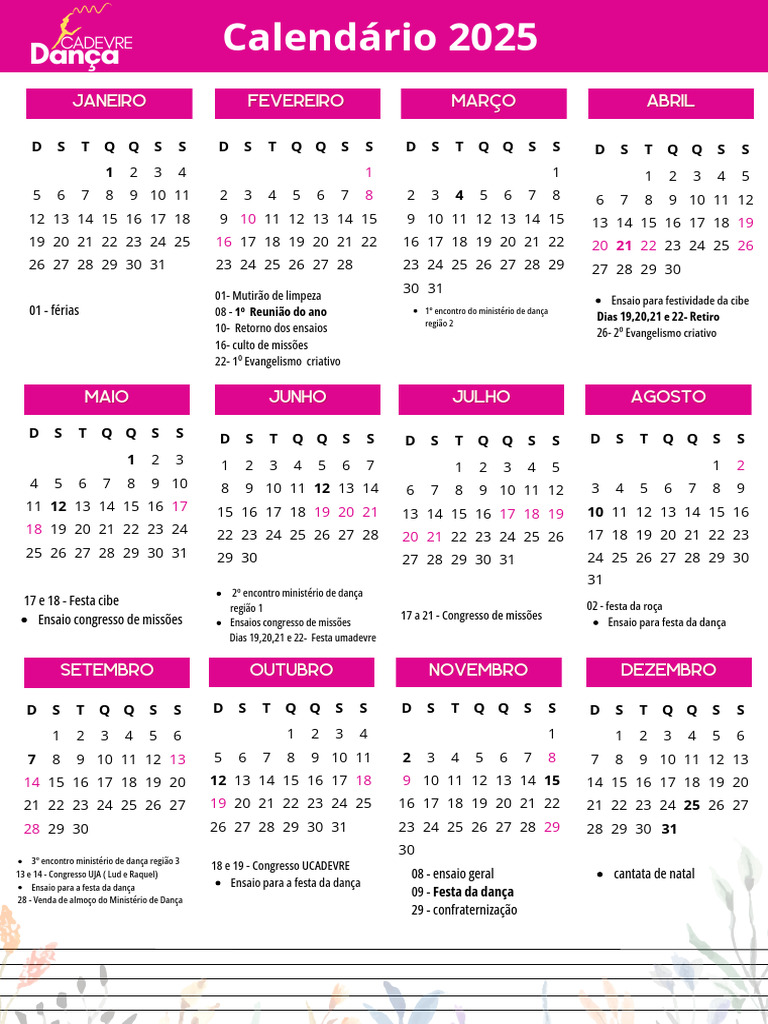 Calendário de Parede 2025 Geométrico Roxo (Panfleto (A4) ) | PDF