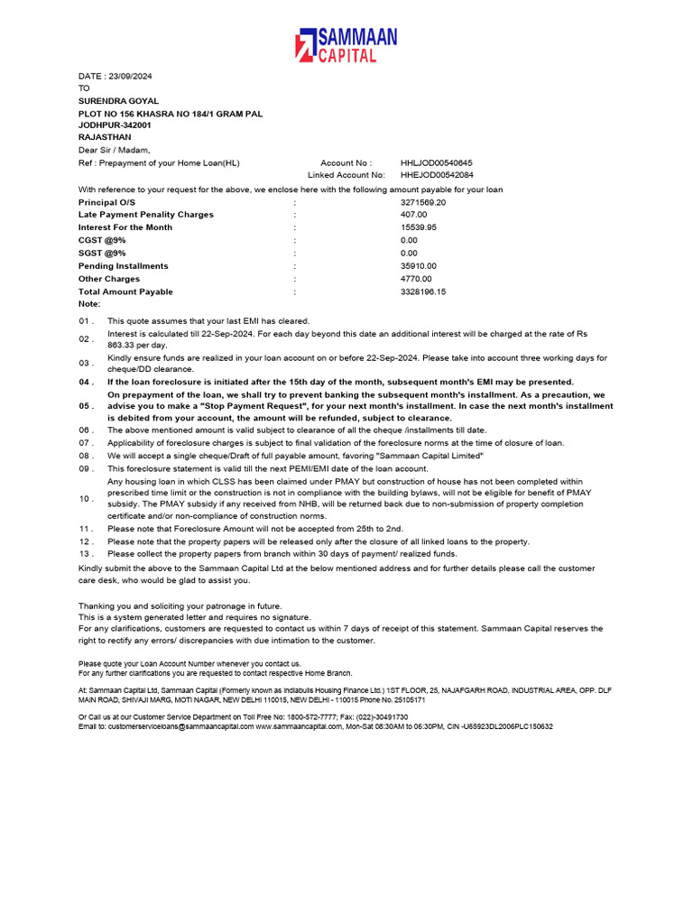 Home Loan Foreclosure Statement | PDF | Cheque | Banking