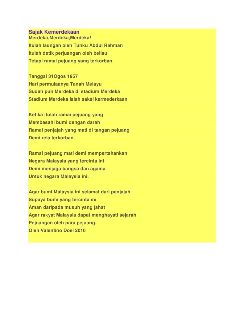 Sajak Kemerdekaan Malaysia - Fundacionfaroccr