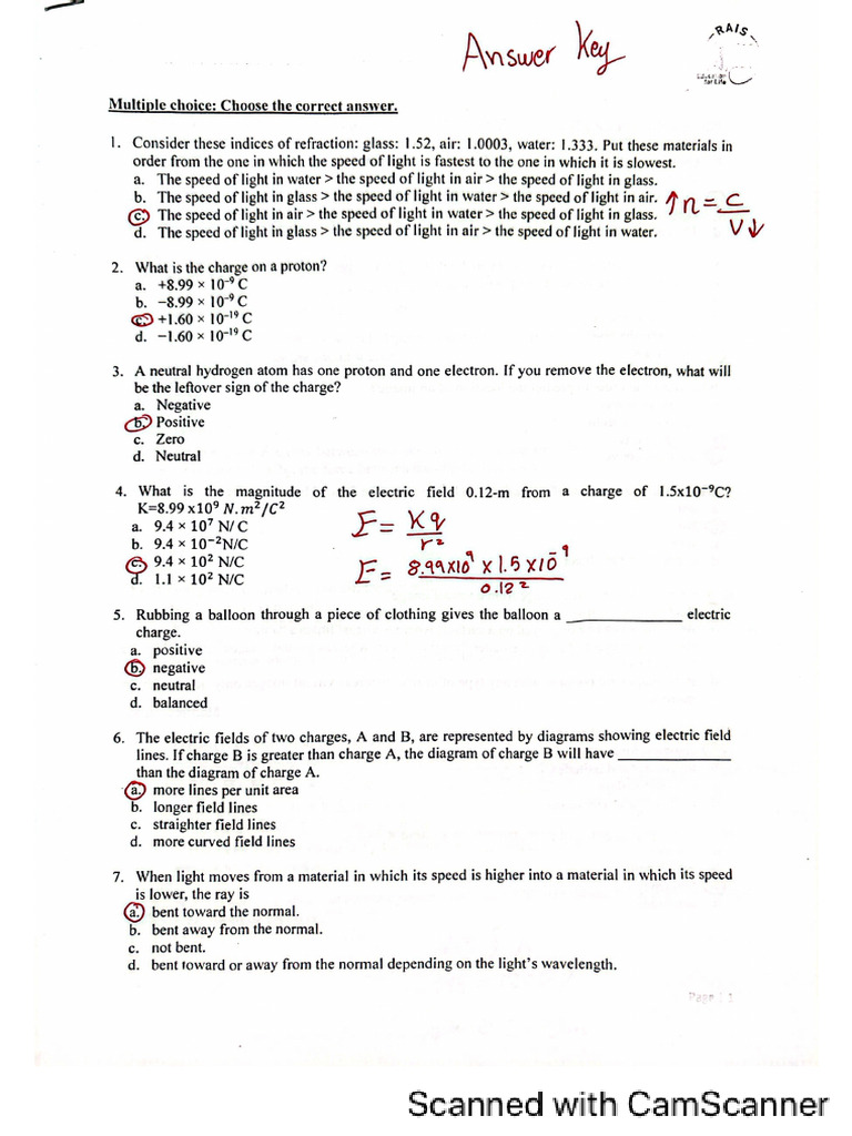 Physics Trimester 3 Revision WS Answer K | PDF