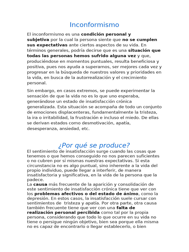 El Inconformismo | PDF | Las emociones | Ansiedad