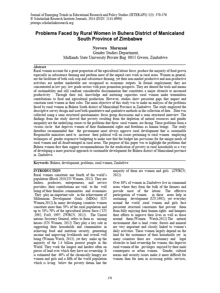 Challenges of Rural Women in Buhera, Zimbabwe | PDF | Poverty | Poverty ...