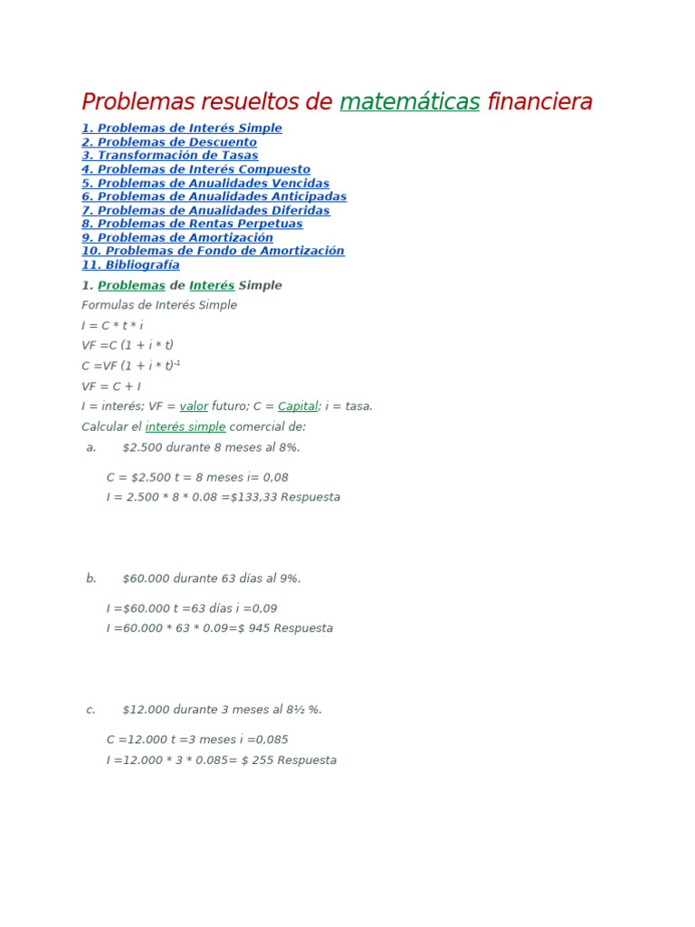 Ejercicios Matematicas Financieras | PDF | Dinero | Inversiones