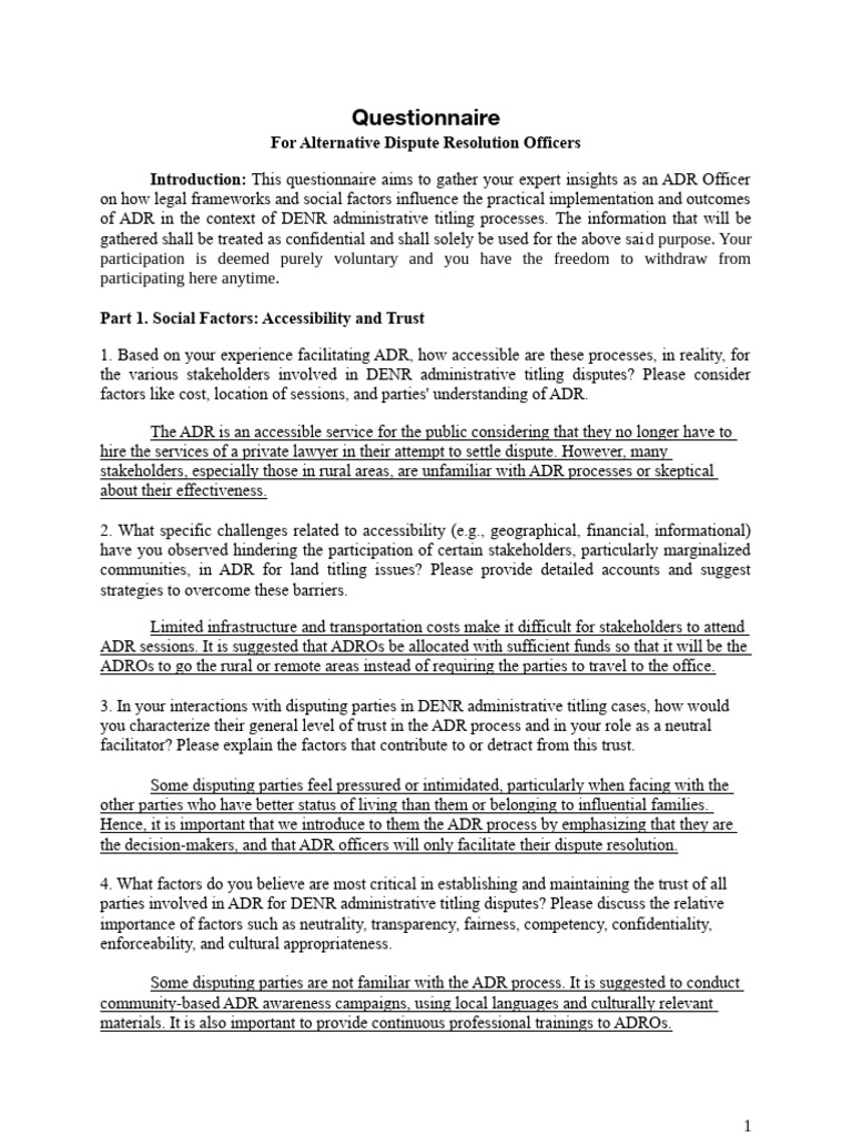 Questionnaire-ADR-Officers | PDF | Alternative Dispute Resolution