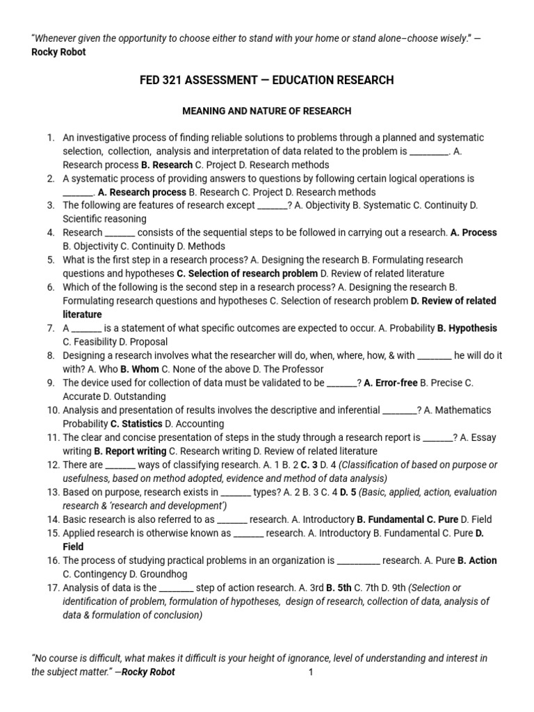FED 321 Assessment - Education Research | PDF | Sampling (Statistics ...