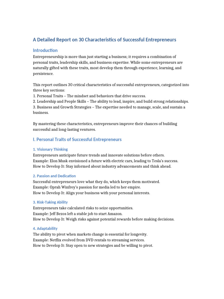 30 Characteristics of Successful Entrepreneurs | PDF | Entrepreneurship ...