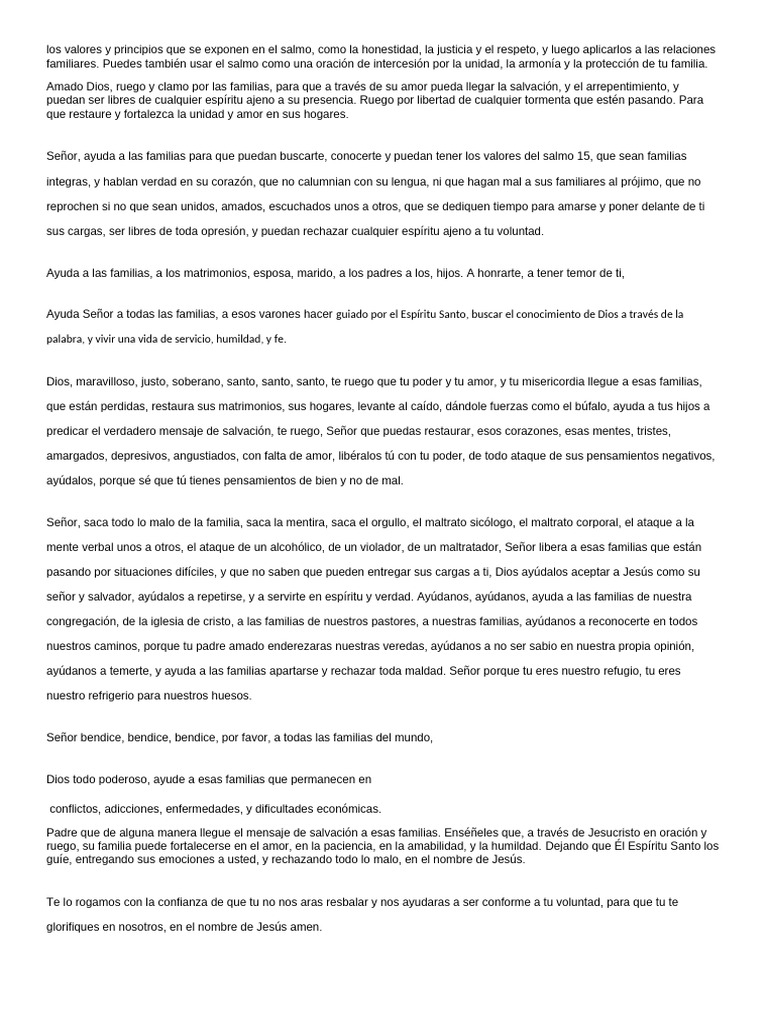 Oración por la Unidad Familiar y Valores | PDF | Salvación | Amor
