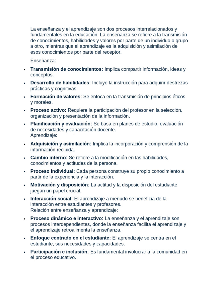 La Enseñanza y El Aprendizaje | PDF