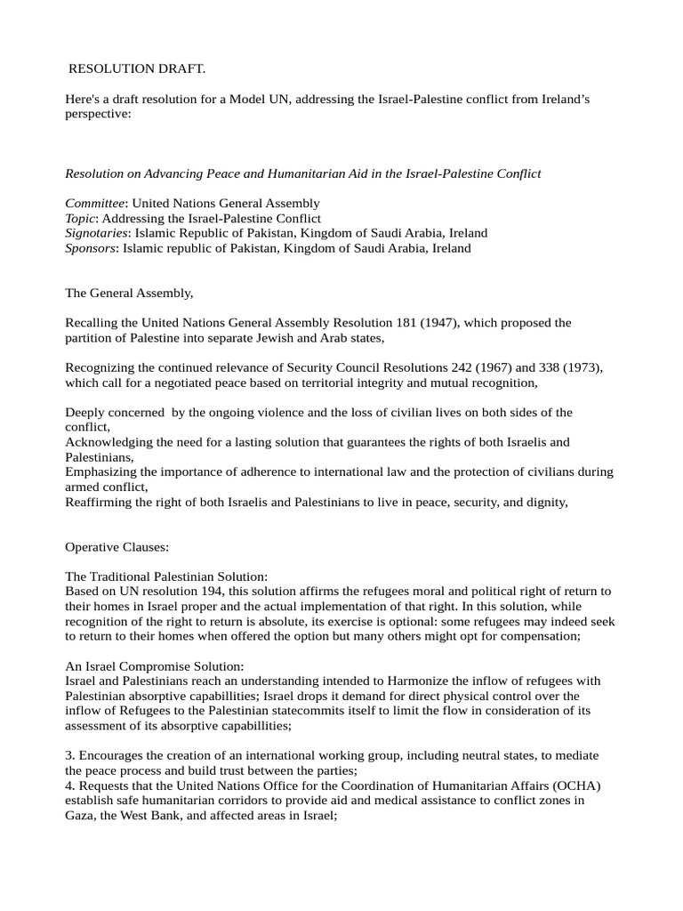 Ireland's Model UN Resolution on Israel-Palestine | PDF | Israeli ...