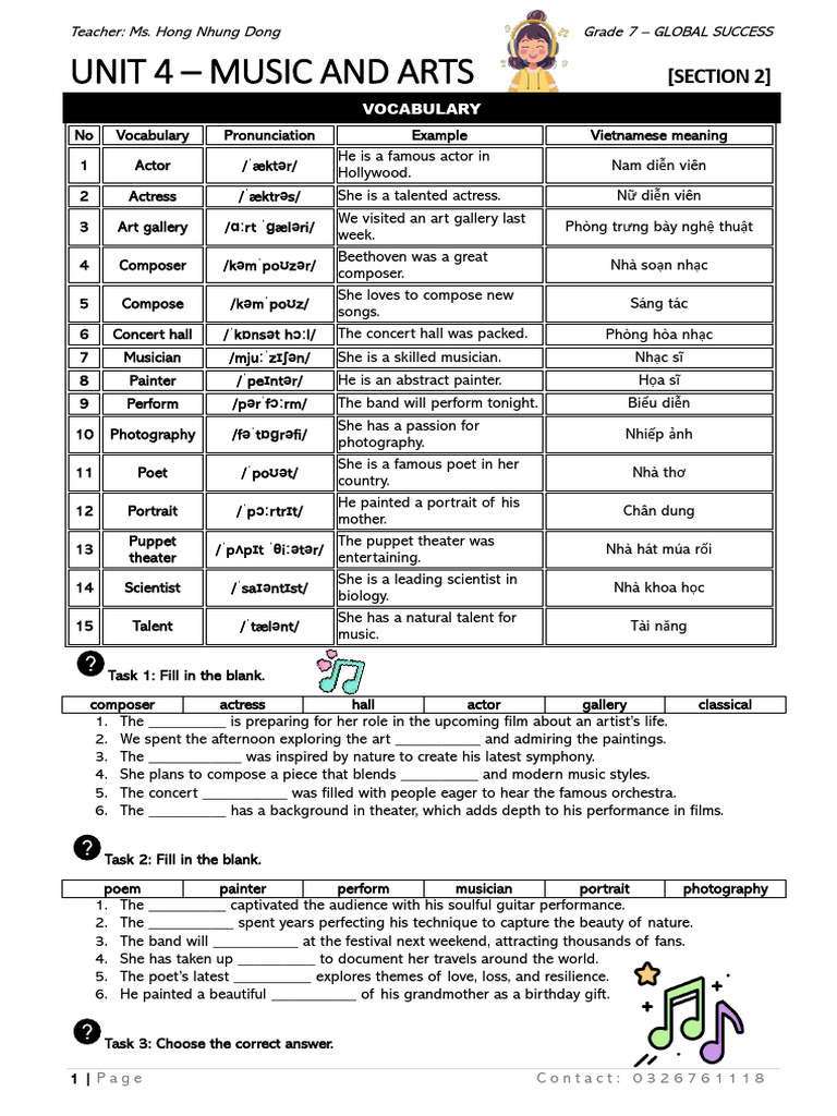 Grade 7 Music and Arts Vocabulary Guide | PDF | Paintings | Theatre