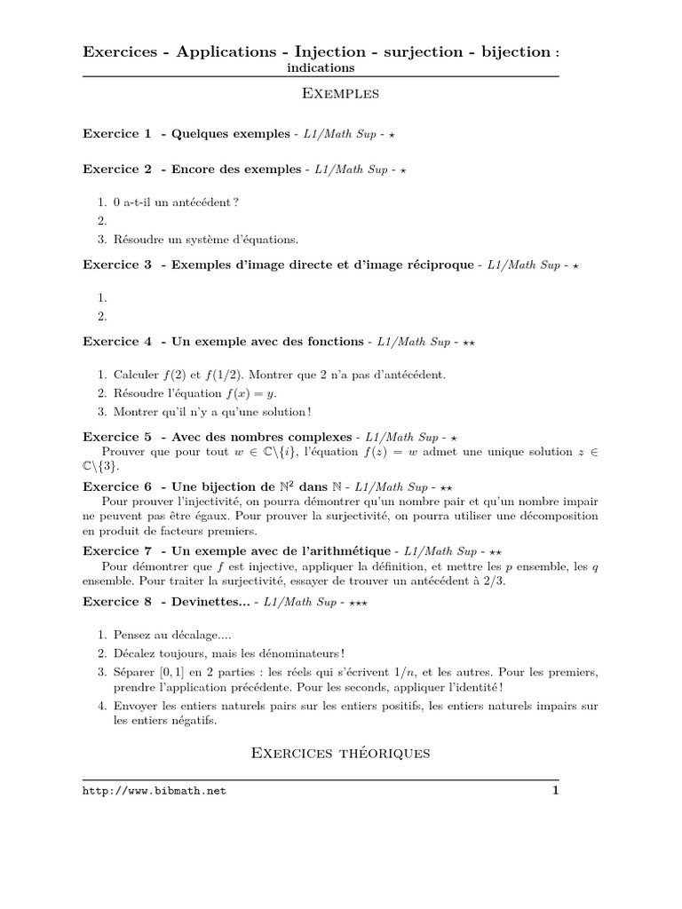Exercices sur injections et bijections | PDF | Inclusion (mathématiques ...