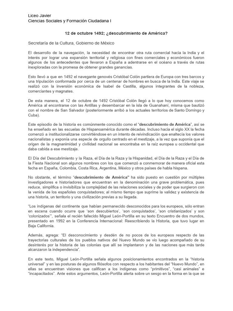 Revisión del 12 de octubre de 1492 | PDF | Cristobal colon | Américas