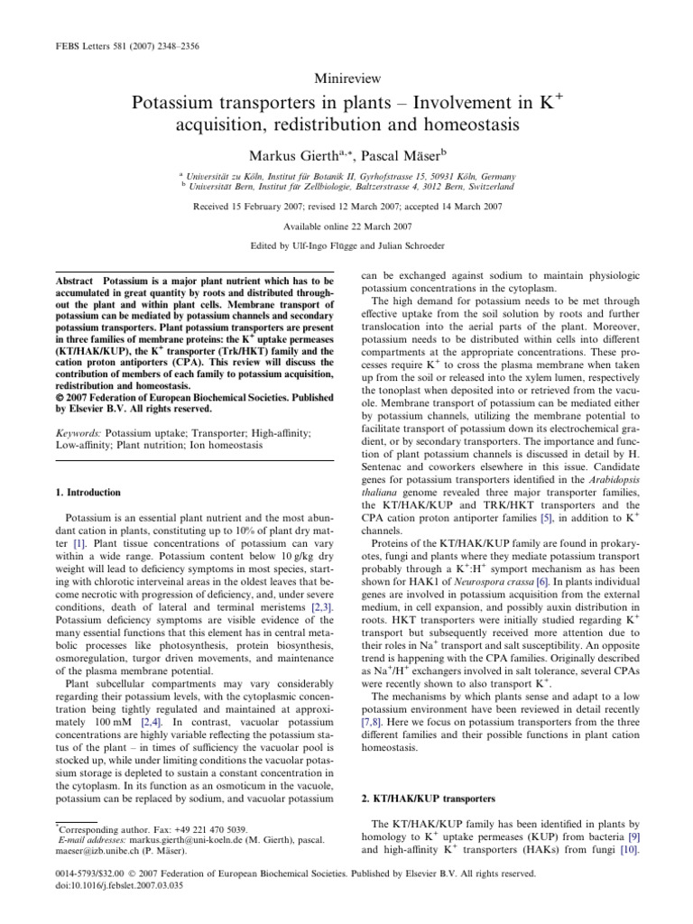 Gierth - Potassium Transporters in Plants Involvement in K Acquisition ...