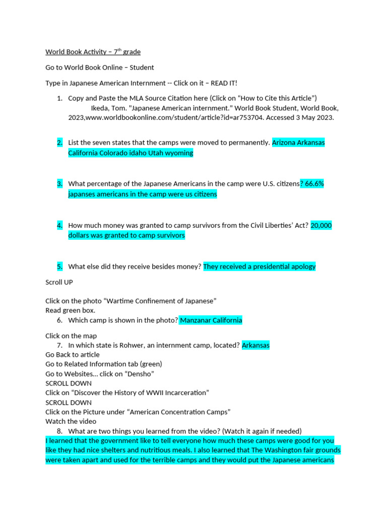 7th GR Japanese Internment Assignment | PDF