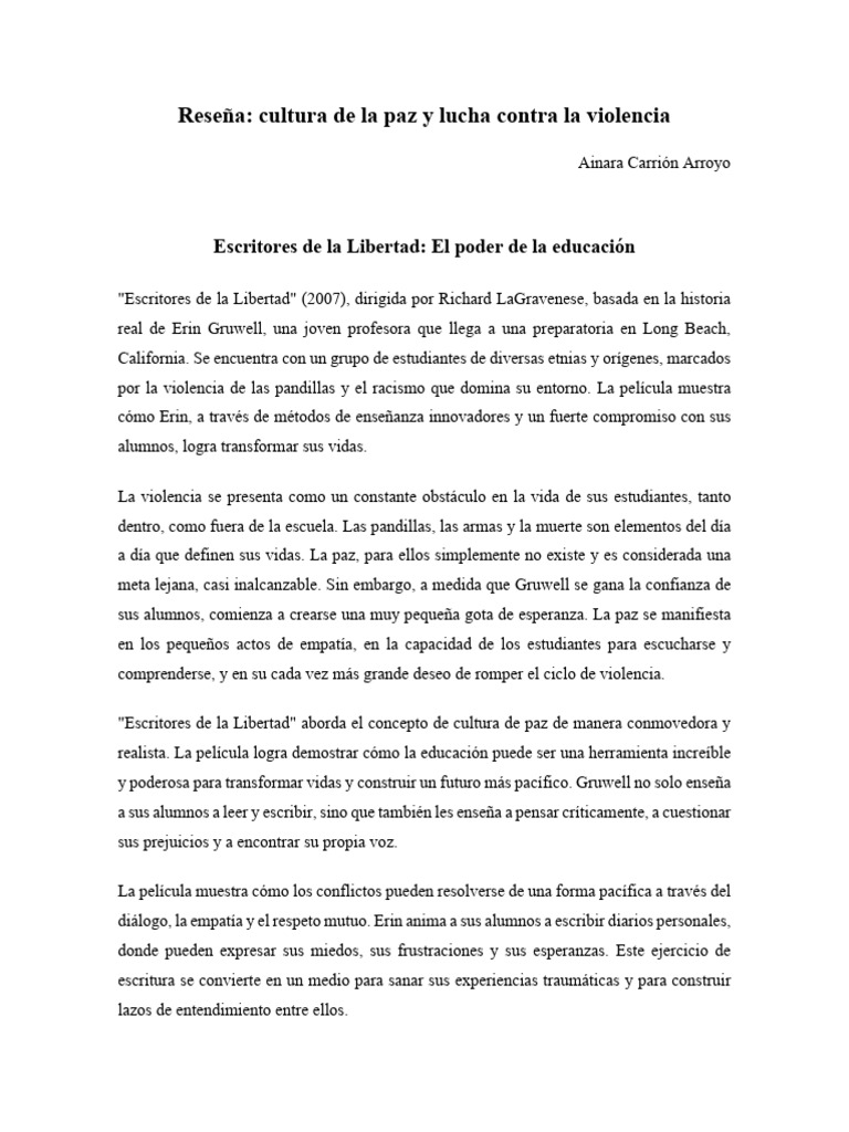 Reseña. Cultura de La Paz y Lucha Contra La Violencia | PDF | Paz ...