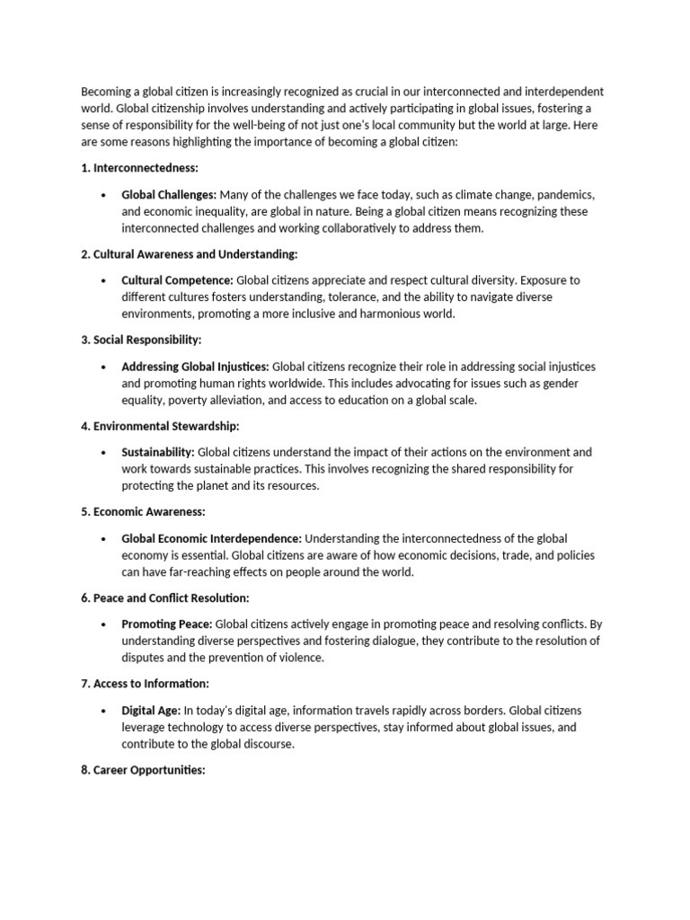 Importance of Global Citizenship | PDF | Sustainability | Social Psychology