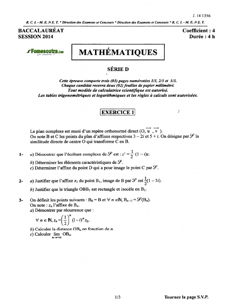 Bac D Maths 2014 | PDF