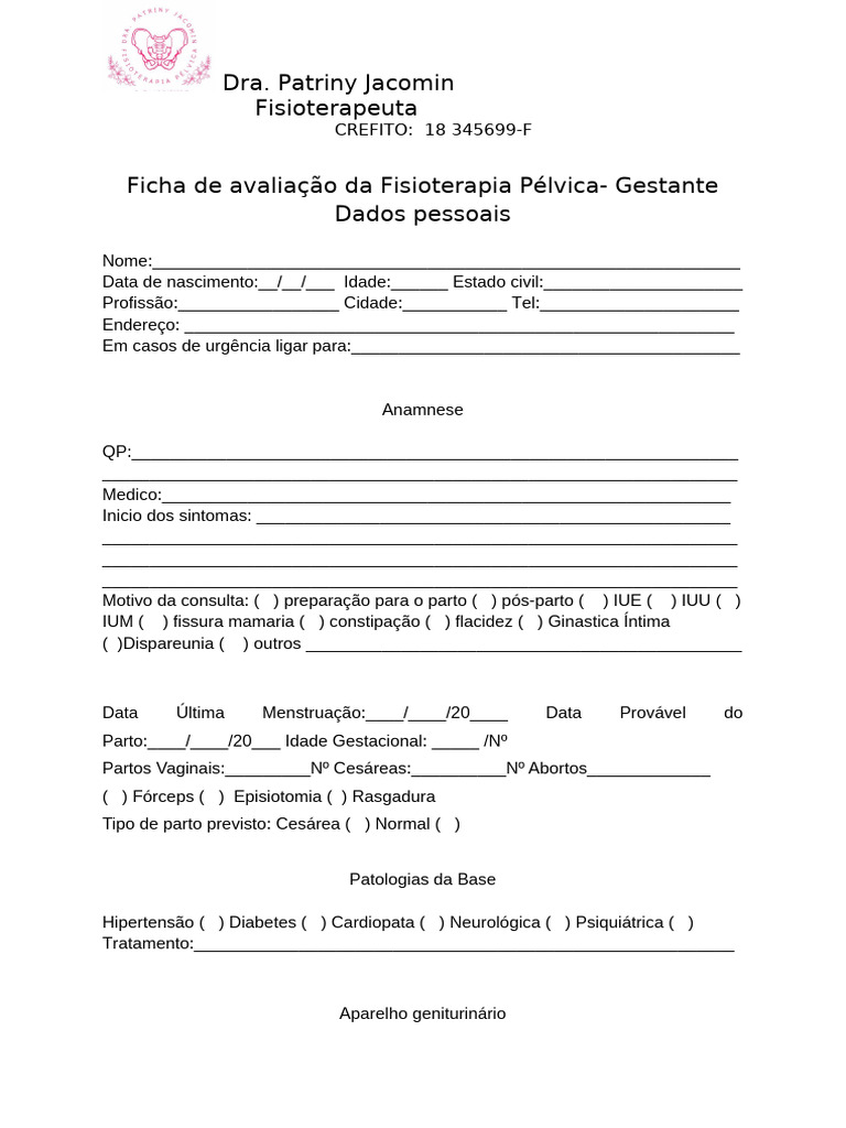 Avaliação Fisioterapia Pélvica Gestante | PDF | Micção | Parto