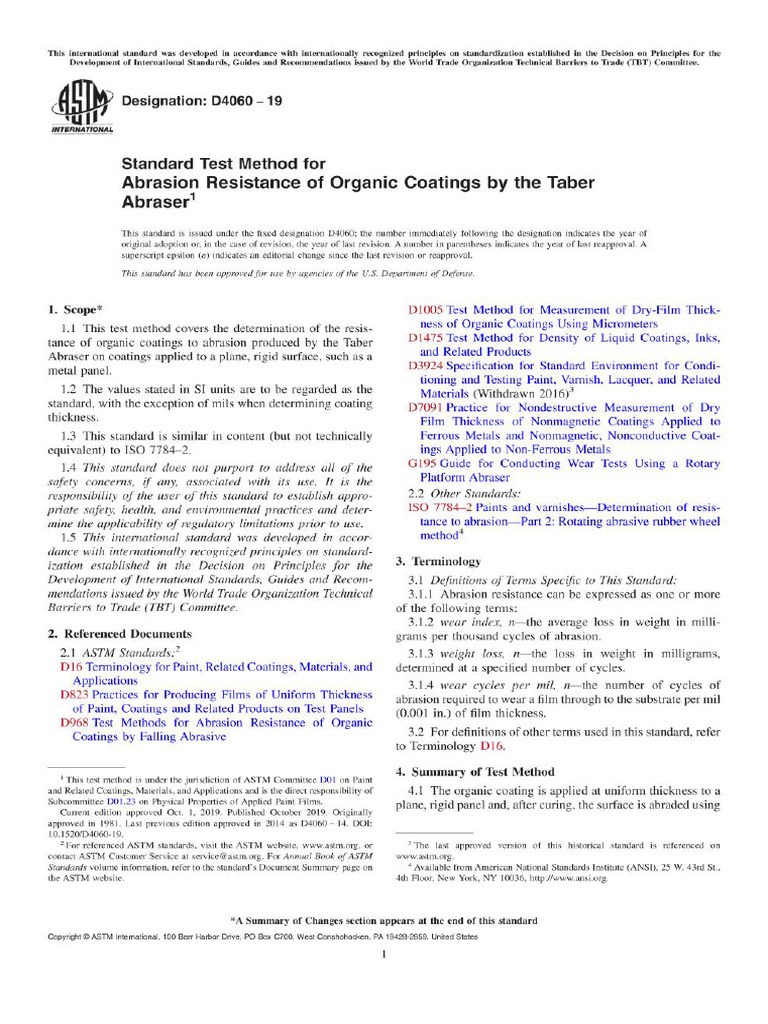 ASTM D4060-19 Abrasion Test | PDF